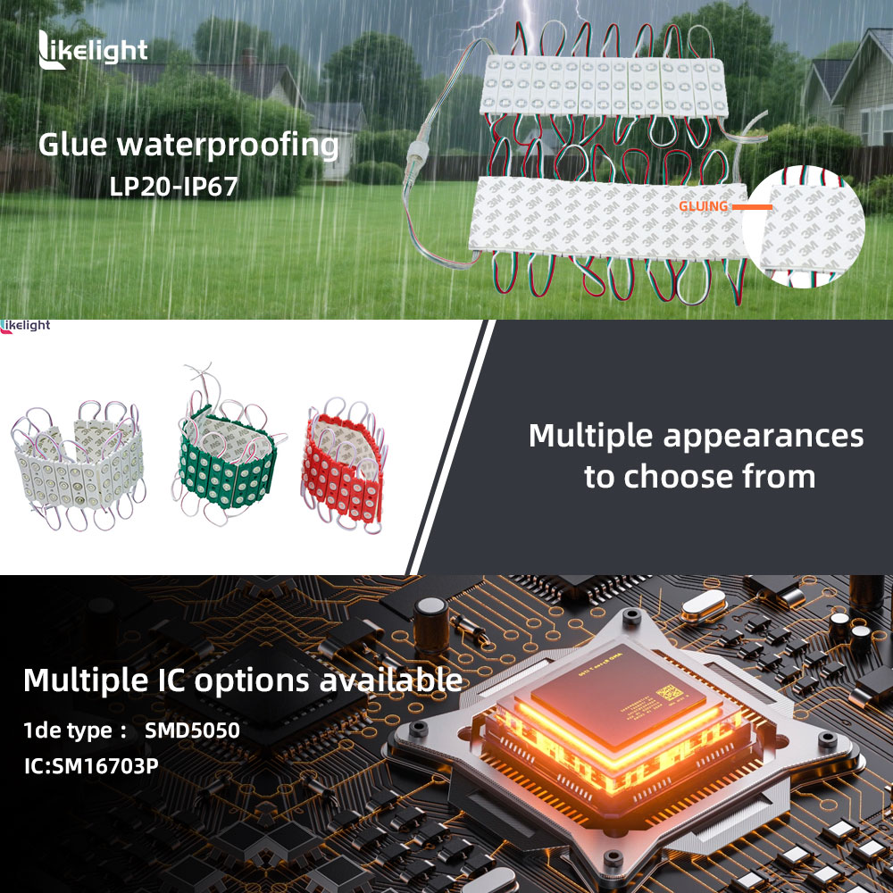 IP67 waterproof RGB LED module with adhesive backing